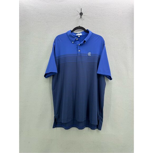 Peter Millar Mens Blue Striped Summer Comfort Short Sleeve Golf Polo Shirt XL - Picture 1 of 7